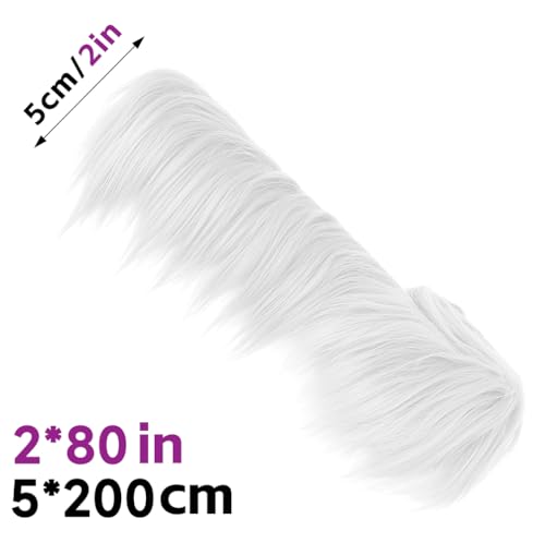 HXJDAM Furry Faux Kunstleder Plüsch, 2 x 80 Zoll Kunstfell Zum Basteln, Craft Plüschstoff, Plüsch Kunstfellstoff Langhaarplüsch fur Wichtelbart Santa Hair Dwarf DIY Dekoration. Weiß