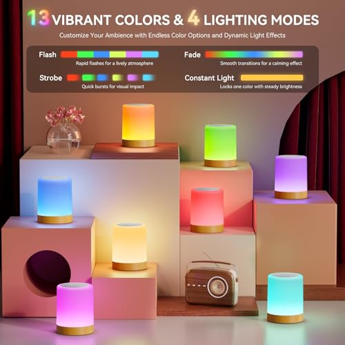 Image of Auxmir Night Light for Baby Nursery, Rechargeable Touch Bedside Lamp with Remote, 13 Colors 5 Brightness Adjustable, 1 /2 /4 /6H Timer, Portable Kids Night Light for Bedroom, Bathroom, Camping