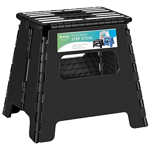 ACKO Taburete Plegable de Plástico para Escalones de 33 cm, Color Negro Cover
