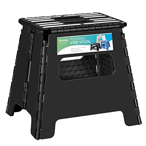 ACKO Folding Step Stool ,13" Plastic Folding Stoolfor Kids,Upgraed Foldable Step Stool for Adults for Kitench,Black