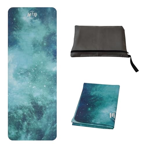 U&M 72'' x 27'' Travel Yoga Mat 1.5mm Thick - Non-Slip Natural Rubber Base & Suede Mat,Natural Rubber Yoga Mat Can be used as a cover layer for studio mats,For All Types of Yoga,Blue (starry sky)
