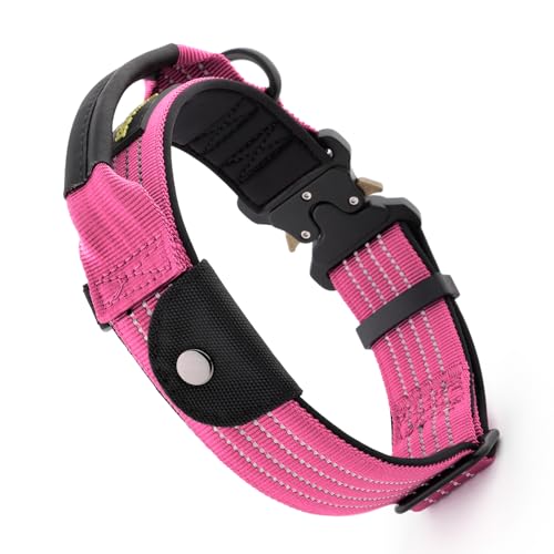 Plutus Pet Tactical Dog Collar with AirTag Pocket, M, Pink