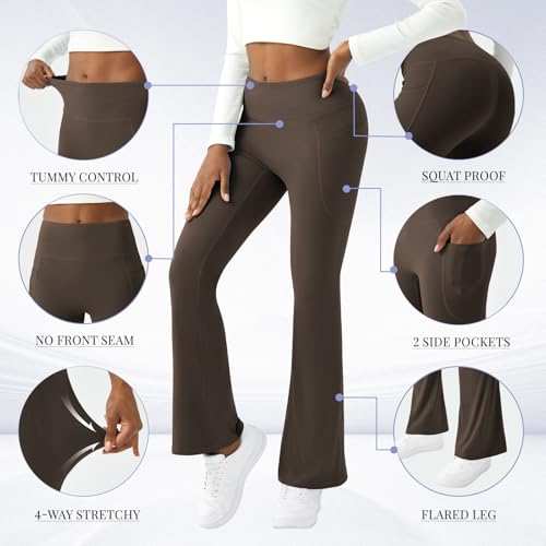 Image of COPYLEAF Womens Yoga Pants with Pockets High Waisted Flare Leggings Bell Bottom Yoga Dress Pants Seamless Bootcut Pants
