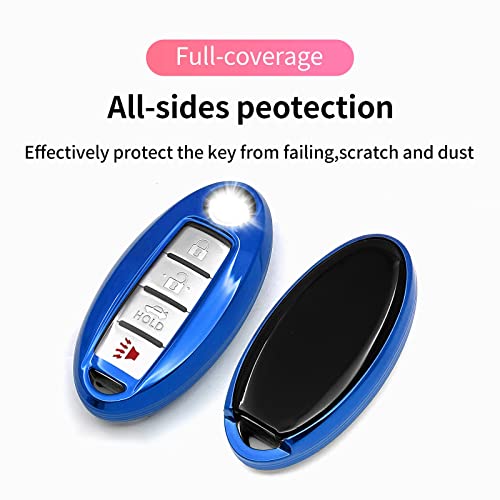 Creativity Suitable For Nissan Infiniti Keys. The Advanced Tpu Key Box Is Compatible With Maxima Qashqai Pathfinder Sylphy Qx60 Murano Fx50 Sunny 3/4 / 5 Buttons Key (Blue Key Case + Key Chain Set) #TOP3
