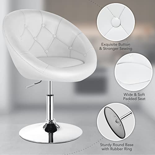 Giantex Swivel Round Vanity Chair, Height Adjustable Tilt Makeup Chair With Back, Beauty Chair For Makeup Room, Barber's Shop, Bar, Modern Living Room Accent Chair, White #TOP5