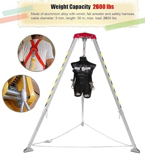 Fall Arrest Kits, Aluminum Rescue Tripod, Confined Space Tripod with 1200LBS Winch & 30m Fall Arrester and Seat Belt, Rescue Tripod for Sewer Wellhead, EAS(2600IBS-2