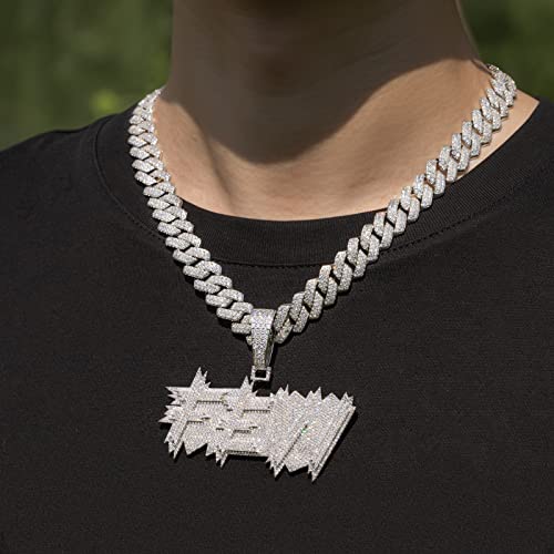 Lulu Mel Mens 14K White Gold Personalized Custom Name Necklace, Iced Out Rappers Wear Hip Hop Nameplate Letter Pendant Charms Jewelry With Cuban Link Chain, Customized Your Own Design (Silver) #TOP2