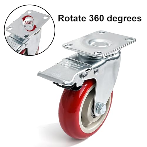 Tosnail 4-Inch Heavy Duty Swivel Caster Wheels Set of 4, Industrial Locking Rolling Plate Casters with Brake for Furniture, Cart, Table and Workbench