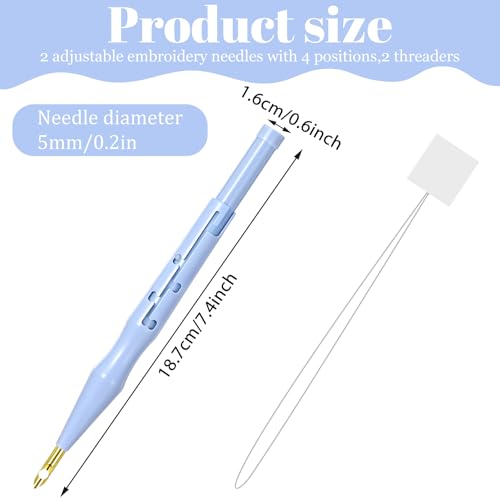 2 Pack Adjustable Punch Needle Tool, Punch Needle Embroidery Pen with Threader Needles for Beginner DIY Craft Stitching Applique Embellishment - Thumbnail 2
