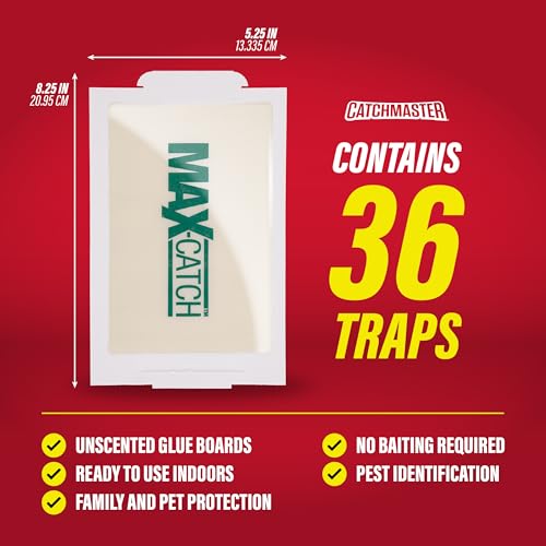 Image of Catchmaster Max-Catch Mouse & Insect Glue Trap 36PK, Mouse Traps Indoor for Home, Sticky Pest Control Adhesive Tray for Catching Bugs, Bulk Unscented Glue Boards