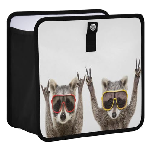 Image of Funny Raccoons Sunglasses Animal Car Trash Can, Foldable Hanging Car Trash Bag, Small Waterproof Car Accessories Garbage Bin