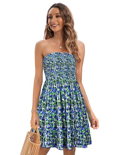 Image of Summer Dress for Women Beach Boho Strapless Cover Ups Off Shoulder Floral Sundresses