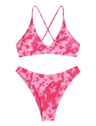 Image of ZAFUL Women's Tie Back Padded High Cut Bralette Bikini Set Two Piece Swimsuit