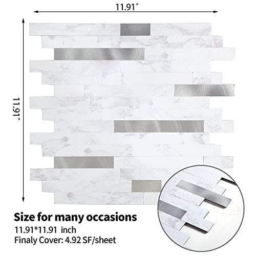 Yipscazo Peel And Stick Stone Metal Tile Backsplash, Stick On Tiles For Backsplash Kitchen, Bathroom, Laundry Room, Camper, Fireplace (12'' X 12'', 10 Sheets In Kara White Stone) #TOP3