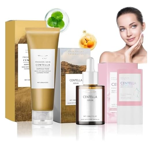 3 Piezas Skincare Centella Kit, Centella Limpiador Facial, Centella Serum, Centella Stick Mask, Skincare Coreano Kit, Hidratante, Nutre, Minimiza los Poros, Apto para Todo Tipo de Piel
