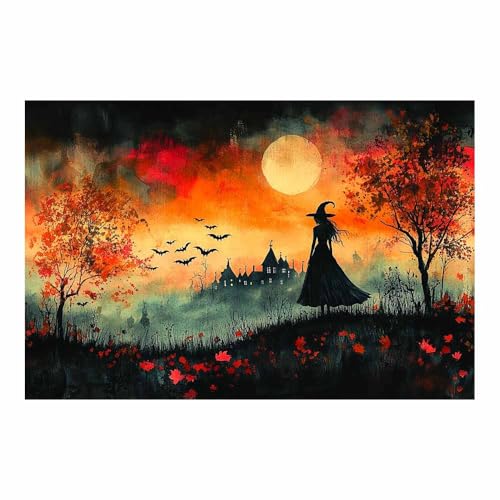 Château toile fond Halloween orange TERUEA sorcière excentrique
