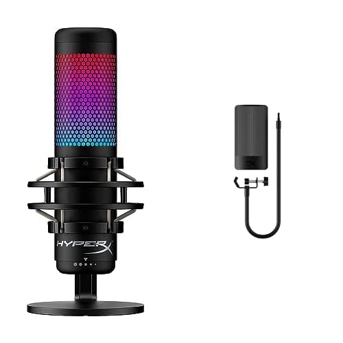 Bundle of HyperX QuadCast S – RGB USB Condenser Microphone for PC, PS4, PS5 and Mac, Anti-Vibration Shock Mount, 4 Polar Patterns, Pop Filter, Gain Control + HyperX Shield Microphone Pop Filter - Black - QuadCast S - Shield