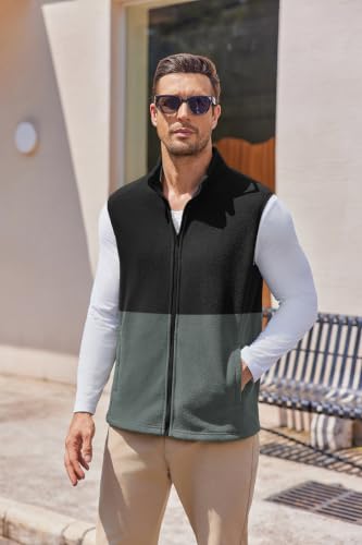 COOFANDY Men's Polar Fleece Vest Zip Up Sleeveless Warm Jacket Black Grey - image 5
