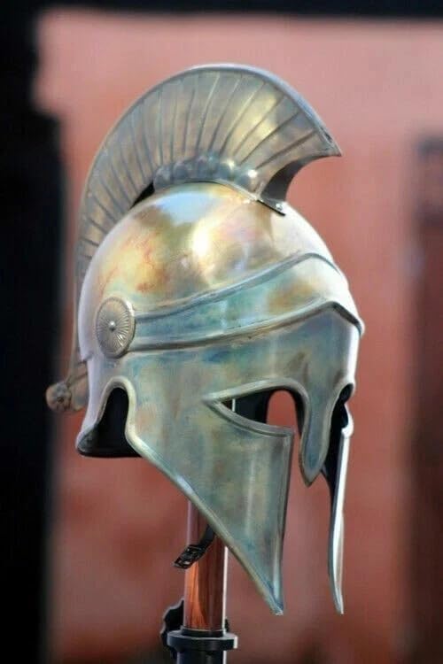 Medieval Corinthian Greek Warrior Knight Metal Armor Helmet | Steel & Brass Construction, Adult Unisex, Wipe Clean Care, Costume Party Use, Roman Centurion Style