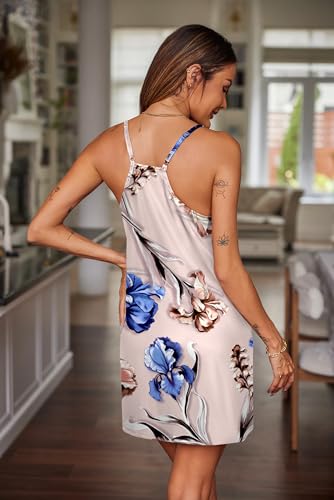 Image of Ekouaer Nightgowns for Women Cotton Sleepwear Sexy Sleep Shirt Adjustable Spaghetti Strap Night Gowns with Pockets S-3XL