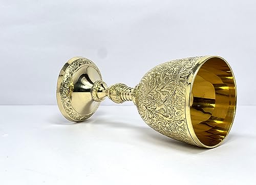 Morcomart Vintage Brass Embossed Goblet Cup Medieval Inspired Glass Gothic Theme Christmas Chalice Goblet (Pack Of 1) #TOP1