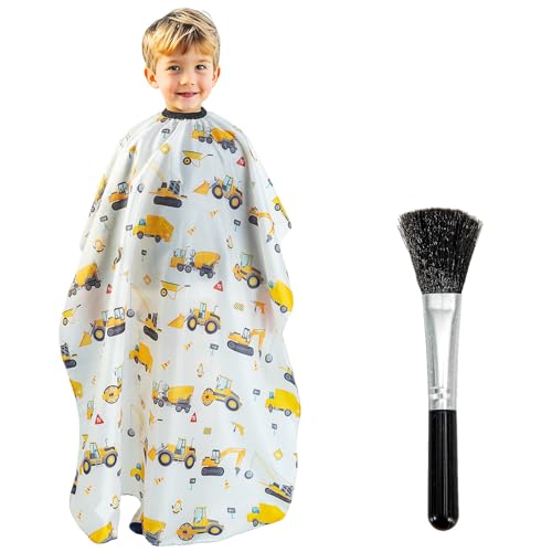 Gealaek Kids Haircut Cape and Neck Duster Brush Set with Construction Site Pattern Kids Barber Cape...