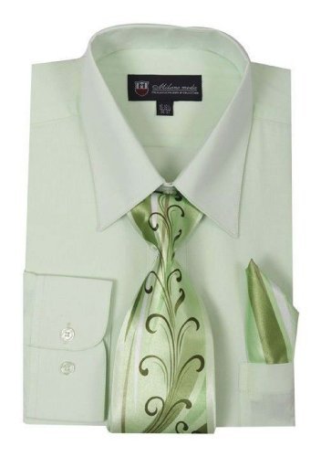 Milano Moda Dress Shirt With Matching Tie& Handkie Sg21-Lime-17-17 1/2-36-37 #TOP13