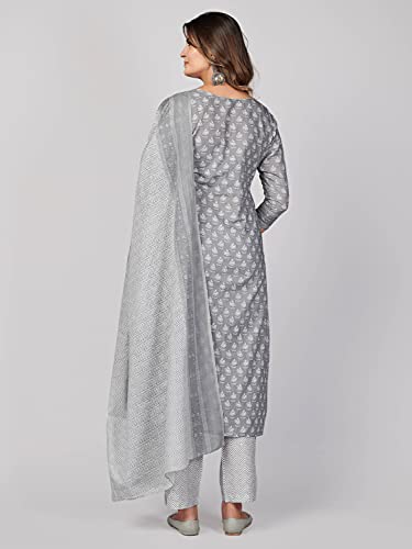 Image of Vbuyz Women's Printed & Embroidered Straight Cotton Stitched Kurta Pant with Dupatta