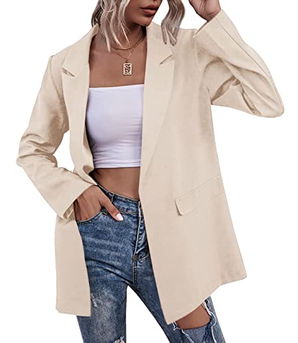 Women's Work Casual Oversized Blazers Long Sleeve Open Front Office Business Jackets Beige Pink #TOP28