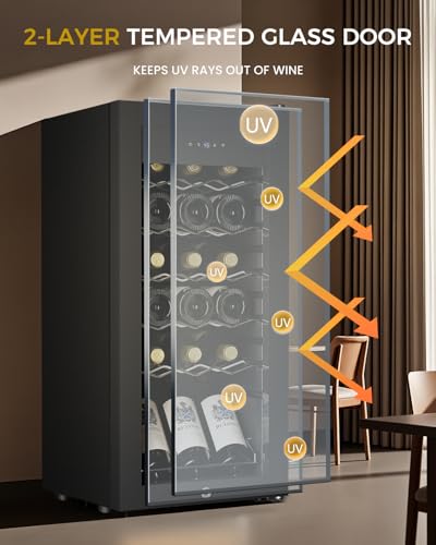 Image of Feelfunn 18 Bottle Compressor Wine Cooler Refrigerator - Freestanding Wine Fridge with Glass Door & Digital Temperature Control, Wine Refrigerator for Red, White, Champagne or Sparkling Wine, Black