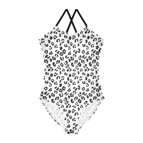 senya Girls Swimsuits One-Piece Swimwear Tie Bathing Suit Beach Summer Round Neck 4T Black and White Abstract Print Pattern