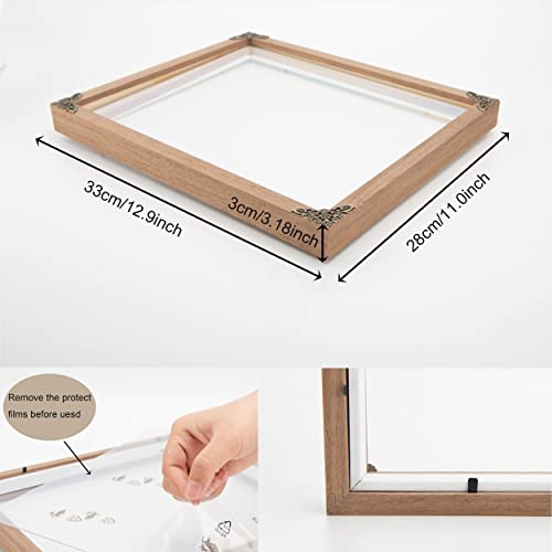 Wooden Picture Frames 11X12" Acrylic Clear Double Display Frames Plant Flower Pressed Frames 4 Metal Retro Style Corners Decor Wall Mount Tabletop Standing Exhibition Hall Office Home Living Room #TOP1
