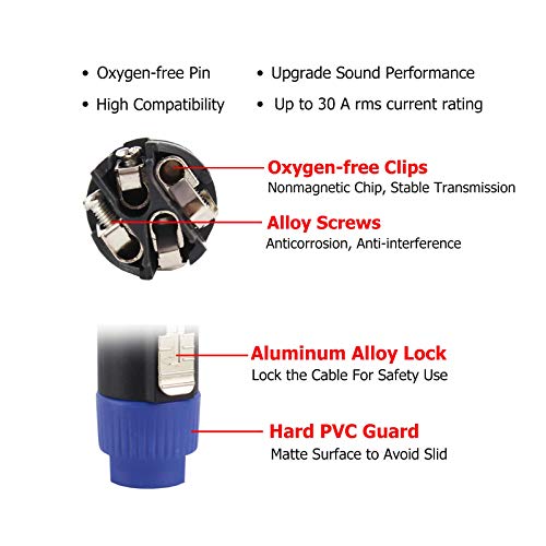 Hbu Packs Of 2 Speakon Extension Cable 50 Feet - Full Shield Pro Speak-On Male To Male Wire 50Ft - Dj Pa Stage Audio Jack Speaker Loudspeaker Amplifier Wiring Copper Cord With Twist Lock #TOP2