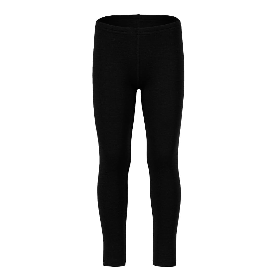 menique Kinder 100% Merino Thermo-Leggings, Schwarz, 122-128cm