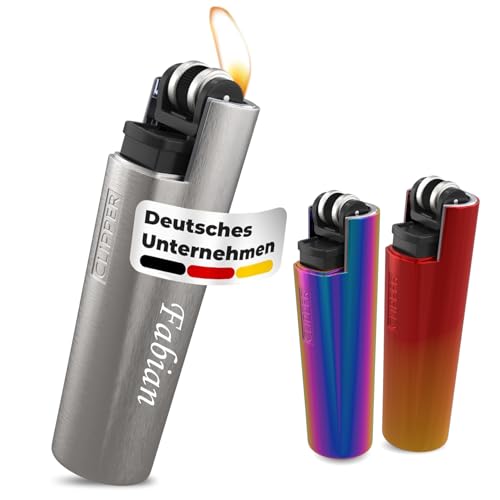 Mini Clipper Feuerzeug mit Gravur - Personalisiertes Feuerzeug - Edles Geschenk für Männer & Frauen - Feuerzeug mit Name - Gasfeuerzeug aus Metall (Silber)