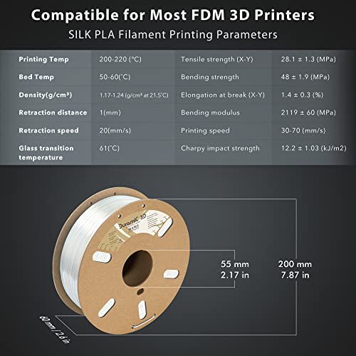 Image of DURAMIC 3D Silk PLA Filament Pure Shinny High Gloss Finish 1.75mm | 3D Printing Filament with Cardboard Spool,No-Tangling Neatly Wound Dimensional Accuracy 99% + /- 0.03mm 1KG Silk White
