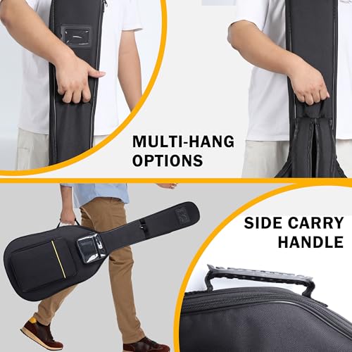 Image of Bass Guitar Case,0.35 inch Thick Padding,600D Waterproof for Gigs Travel | Soft Bass Guitar Bag with 3 Pockets&Neck Strap | Water-Resistant Oxford Fabric | Adjustable Shoulder Straps&Back Hanger Loop