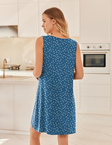 Image of Ekouaer Nightgowns for Women Sleeveless Sleep Shirt Tank Night Gown V Neck Chemise Pleated Night Shirt Soft Sleep Dress