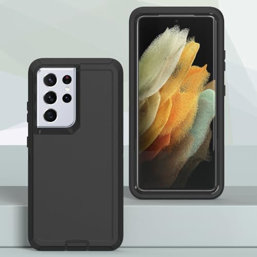 Image of Case for Galaxy S21 Ultra, Heavy-Duty Tough Rugged Shockproof Drop Protective Cover Cases for Samsung Galaxy S21 Ultra, Black