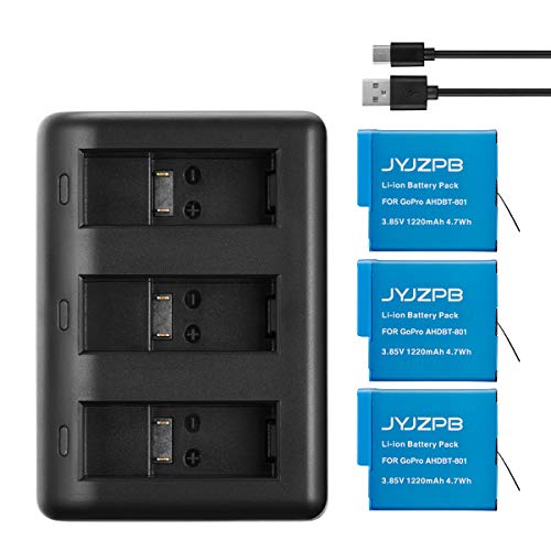 3 Pack Hero 8 Battery and 3 Channels Battery Charger Set for GoPro