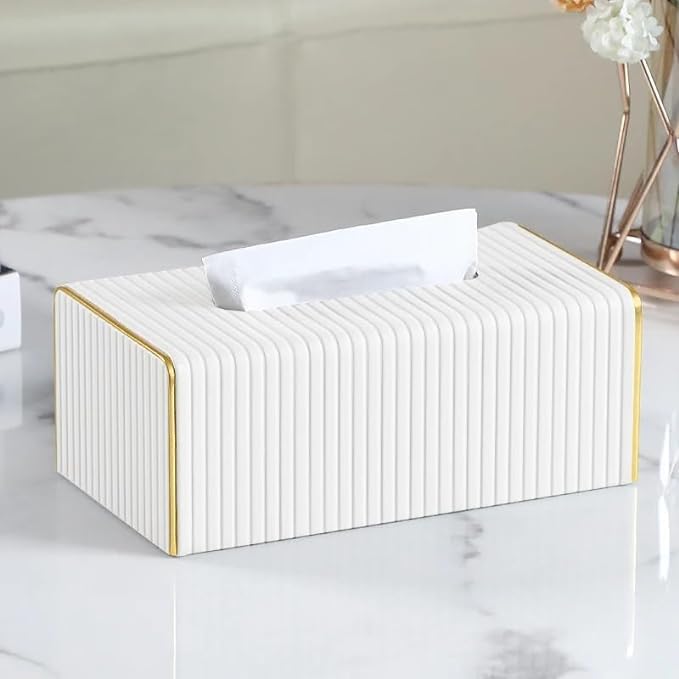Samara Home: White Luxury Leather Tissue Paper Box | Beautiful Decoration for Living Room Table | Decorative Boxes for Bedside Tables (White Gold) (B0D8H18HCP) Amazon Price History, Amazon Price Tracker