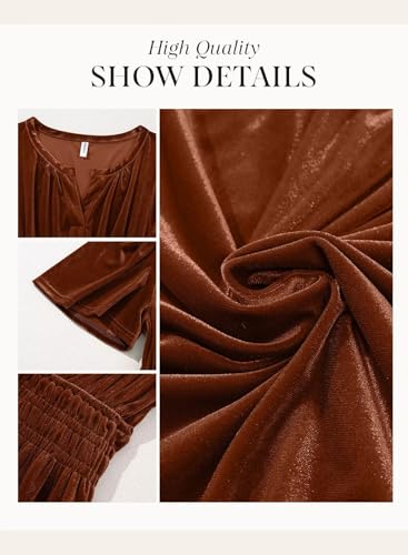 Dokotoo Women's V Neck Short Flared Sleeve Wedding Guest Dress Elastic Waist Tiered Ruffle Hem Velvet Dress4