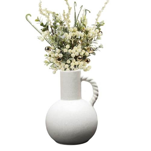 Ceramic Vase with Handles, Minimalist Modern Home Decor, Small Pampas Grass Vases for Table, Shelf Bookshelf, Mantel, Entryway Decorative Flower Vase Centerpieces for Dining Table