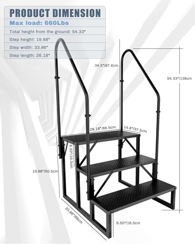 Image of 3 Step RV Steps with 2 Handrails, Outdoor RV Stairs with Anti-Slip Pedals
