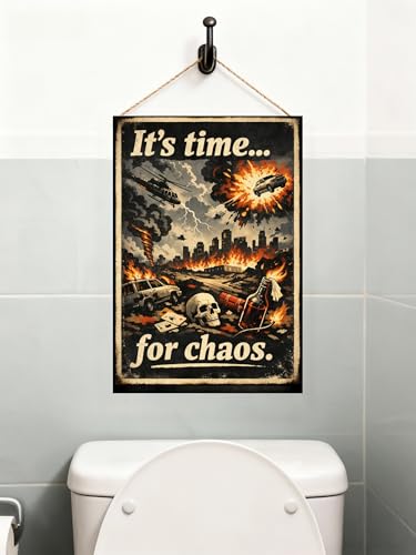 It's Time for Chaos Metal Tin Sign, 8x12 Inch Vintage Retro Art, Explosive Action Graphic, Funny Disaster Quote, Wall Decor for Man Cave, Garage, Office, Pre-drilled Holes for Easy Hanging — view 3
