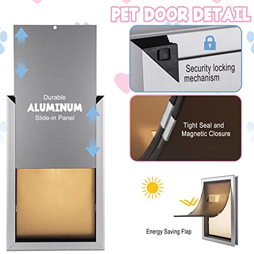 Smarketbuy Aluminium Large Dog Door 17.5" W X 27.7" H Weatherproof Dog Door With Sliding Lock Panel Easy To Install Durable Magnetic Double Flaps Pet Door For Dogs Up To 220Lbs #TOP3
