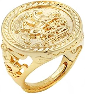 THE BLING KING Gold St. George Dragon Slayer Sovereign Ring, Adjustable Ring with 18K Real Gold Plating, Fashion Ring Unique Jewellery Gift for Men and Teens (Size10 - Adjustable to Fit Various Sizes)