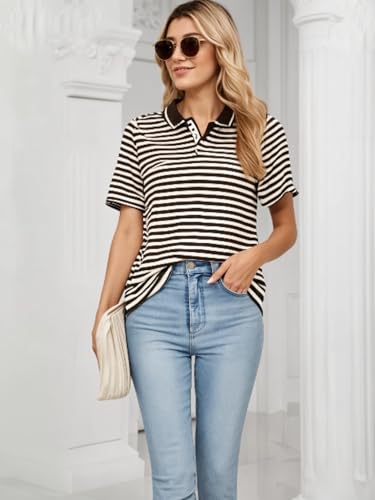 Image of Mack Jonney Women's Striped Cotton Rich Polo T Shirt | Collar Tshirts | Half Sleeves | Stripe-Regular Fit-MACK640589