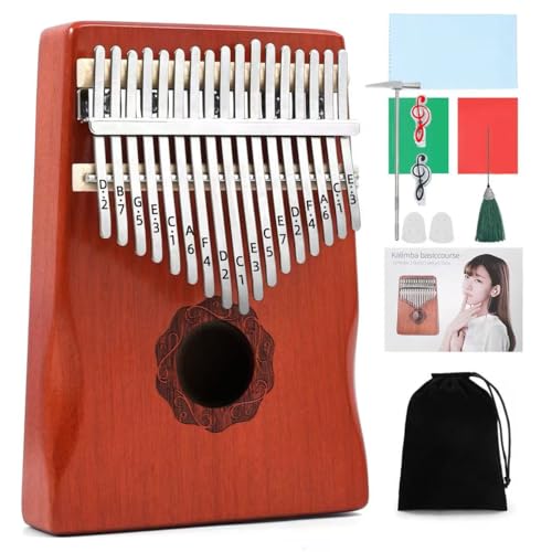 KaLimba Thumb Piano 17 Keys, Red Portable Mbira Finger Piano with Study Instruction & Tune Hammer,...