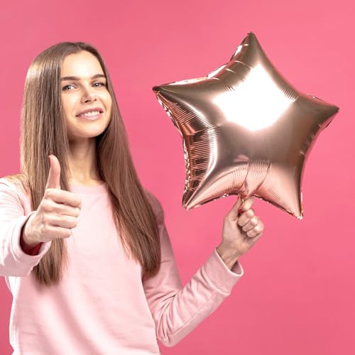 Image of MEETINGU Rose Gold Metallic Balloons, 18 Inch Rose Gold Star Mylar Balloons 10 PCS for Wedding, Birthday, Anniversary, Valentine's Day Decorations